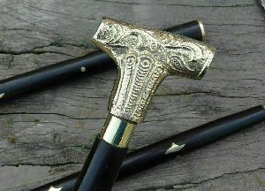 Nautical Brass T Shape Head Handle Vintage Style Wooden Walking Stick Shaft Cane