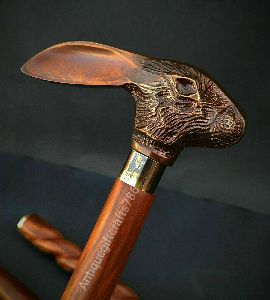 Victorian Antique Rabbit Head Handle vintage Designer Wooden Walking Cane Stick