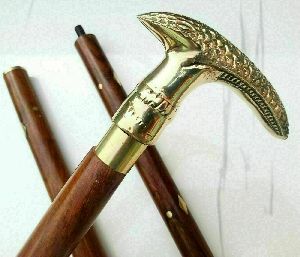 victorian solid brass head handle cane antique wooden walking stick