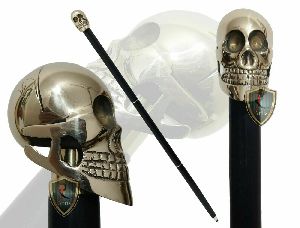 Victorian Walking Stick Solid Brass Skull Head Handle Wooden Walking Stick Cane