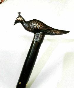 Vintage Brass Peacock Head Handle Handmade walking stick Wooden Victorian cane