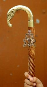 vintage brass spiral elephant head handle victorian wooden walking stick