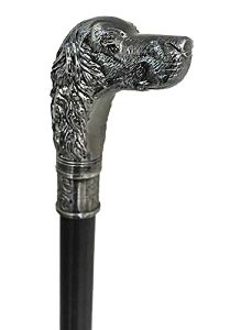 Walking Stick, Mens Gentlemens Classic Antique Dog Cane Handle Silver Finish New