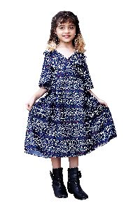 Girls Digital Printed Collar Neck A Line Dress