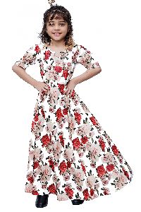 Orange MISS AYSE Floral Printed Keyhole Neck Flared Dress, Frock