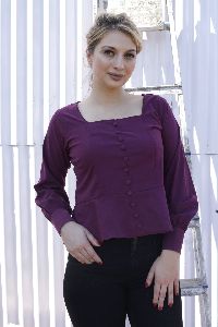 Ladies Purple Button Square Neck Top