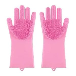 REUSABLE SILICONE CLEANING BRUSH SCRUBBER GLOVES (MULTICOLOR)
