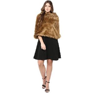 Ladies Brown Woolen Fur Cape Wrap Top