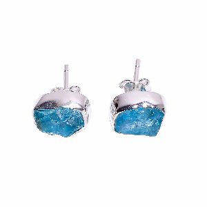 Raw sky apatite gemstone stud earrings