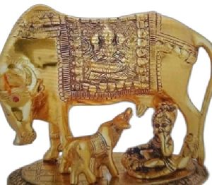 Brass Cow Calf Krishna Statue