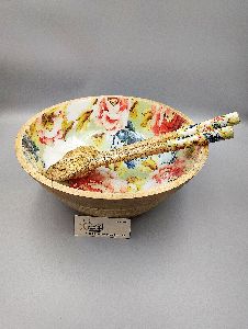 Wooden Salad Bowl With Enamel Print