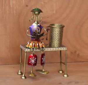 Metal Multicolor Sitting Doll Pen Stand