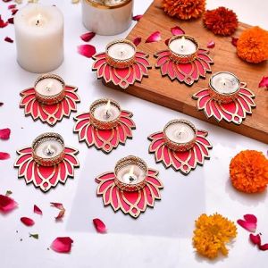 Handmade Lotus Tealight Candle Holder Set of 8 for Diwali Home Navratra Onam Decoration Diwali Diya