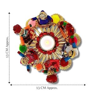 Handmade Recycled Material Rajasthani Dolls Puppet Tealight Candle Holder, Multicolor