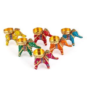 Recycled Material Elephant Tealight Candle Holder Home Decoration Item for Diwali (Multicolor, 8 X 5