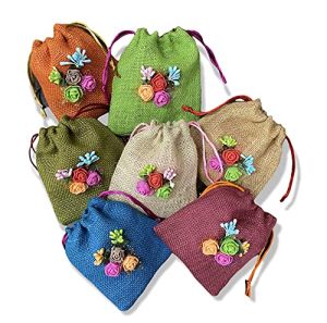 Unisex Colored Jute Potli With Multicolour Flower Jute Linen Potlis | Gift Bags for Return Gifts