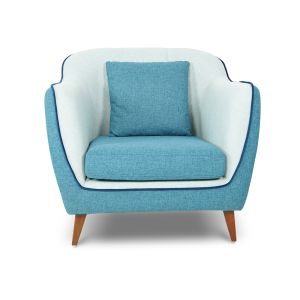 Velentina 1 Seater Sofa Set with Polyester Fabric &amp;amp; Posh Cushions in MoonStone Blue Colour