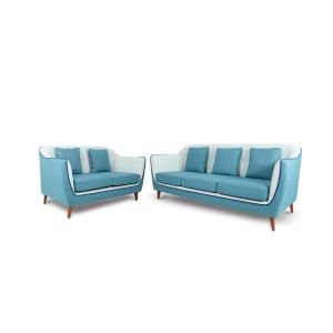 Velentina 3+2 Seater Sofa Set with Polyester Fabric &amp;amp; Posh Cushions in MoonStone Blue Colour
