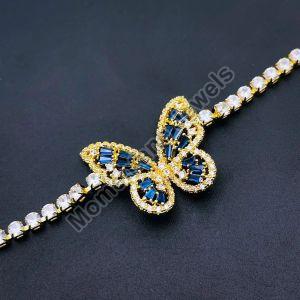 Blue Butterfly Cubic Zirconia 18K Gold Solitaire Bracelet For Women