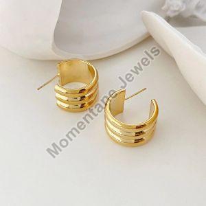 Triple Cylinder 18K Gold Anti Tarnish Hoop Earring For Women