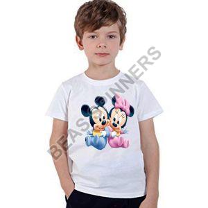 Kids White Mickey Mouse Printed T-shirt