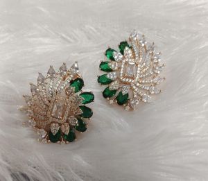 Festive Wear Brass Crystal Stone Earrings