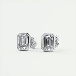 1.0 Ct Emerald Bezel Solitaire Diamond Earring