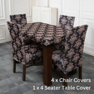DivineTrendz - Beige Black Elastic Chair &amp;amp; Table Covers