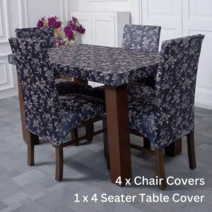 DivineTrendz Exclusive - Black Beige Abstract Elastic Chair &amp;amp; Table Cover