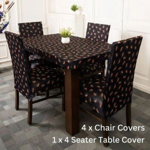 DivineTrendz Exclusive - Black Seamless Flowers Elastic Chair &amp;amp;amp;amp; Table Cover