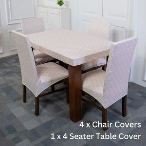 DivineTrendz Exclusive - Cream Diamond Elastic Chair & Table Cover