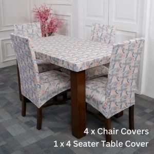 DivineTrendz Exclusive -Cream Leaves Elastic Chair &amp;amp; Table Cover