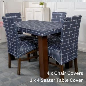 DivineTrendz Exclusive - Gray White Checks Elastic Chair & Table Cover