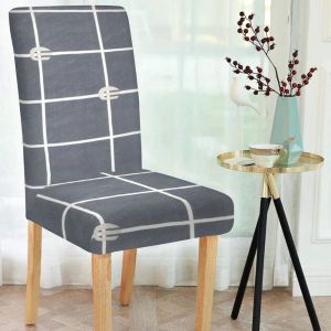 Grey & White Checked - Magic Universal Chair Cover