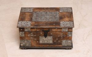 Antique Brown Handmade Carved Wooden Box