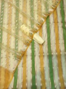 Banarasi chanderi stripe suit with orgenza dupatta &amp;amp; plain bottom