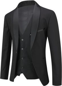 Black RD 3 Pièces Un Bouton Coupe Ajustée Col Châle Pour Mariage Dîner