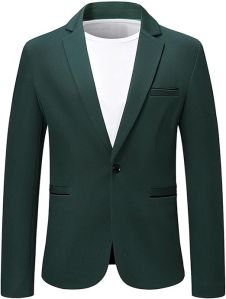Green Blazer Homme Veste de Costume Slim Fit Un Bouton Veston Blazer Homme Casual Formel