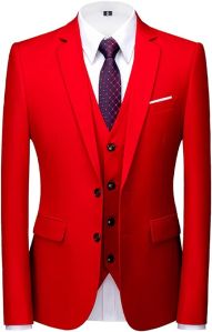 Red 3 Pieces Suit Wedding Suit Dating Suit Official Suit