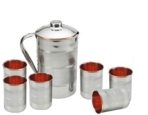 Stainless Steel Copper Water Jug with 6 Glass Set