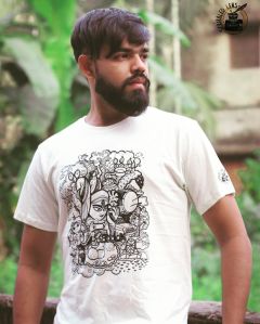 Mens White Doodle Printed T-Shirt