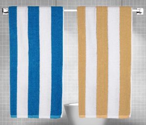 rekhas premium cotton pool double faced blue white beige white color cabana stripe towel
