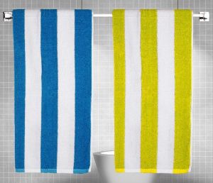 Rekhas Premium Cotton Pool Towel Double-Faced Blue/White &amp;amp; YellowWhite Color
