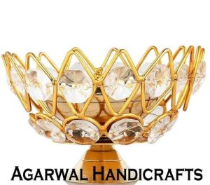 White Diamond Brass Crystal Diya