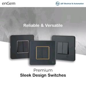 L&T EnGem Cover plates with Grid Frame - Stone Grey Series