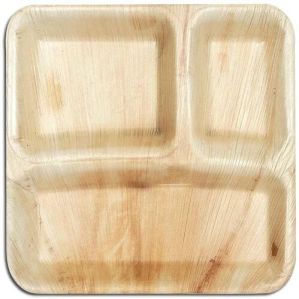 10x10 Inch Rectangle 3 Partition Areca Leaf Plate