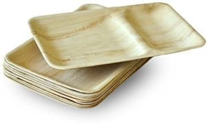 9X6 Inch Rectangle 2 Partition Areca Leaf Plate
