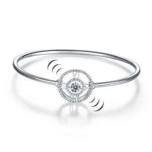 Roman Number Dancing Stone Bangle Solid 925 Sterling Silver for Women