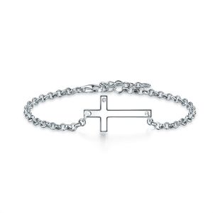 Solid 925 Sterling Silver Bracelet Cross Religious and Wedding Gift