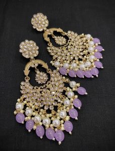 Jagg Hastkala Printed Gold Kundan Earrings, Style : Modern